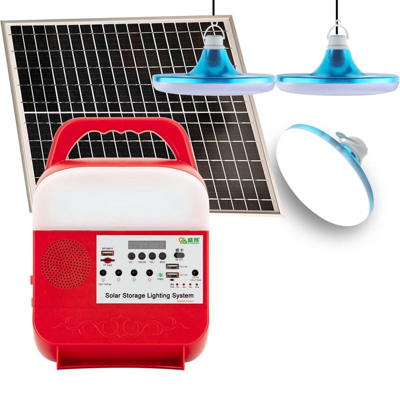 হোম 12v DC সোলার লাইটিং এনার্জি সিস্টেম মিনি পোর্টেবল 25w Ups পোর্টেবল হোম Mp3