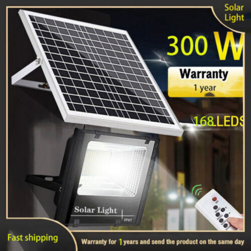 300W সুপার পাওয়ার সোলার ফ্লাড লাইট আউটডোর স্ট্রিট স্পোর্ট রিমোট কন্ট্রোলার টাইমিং