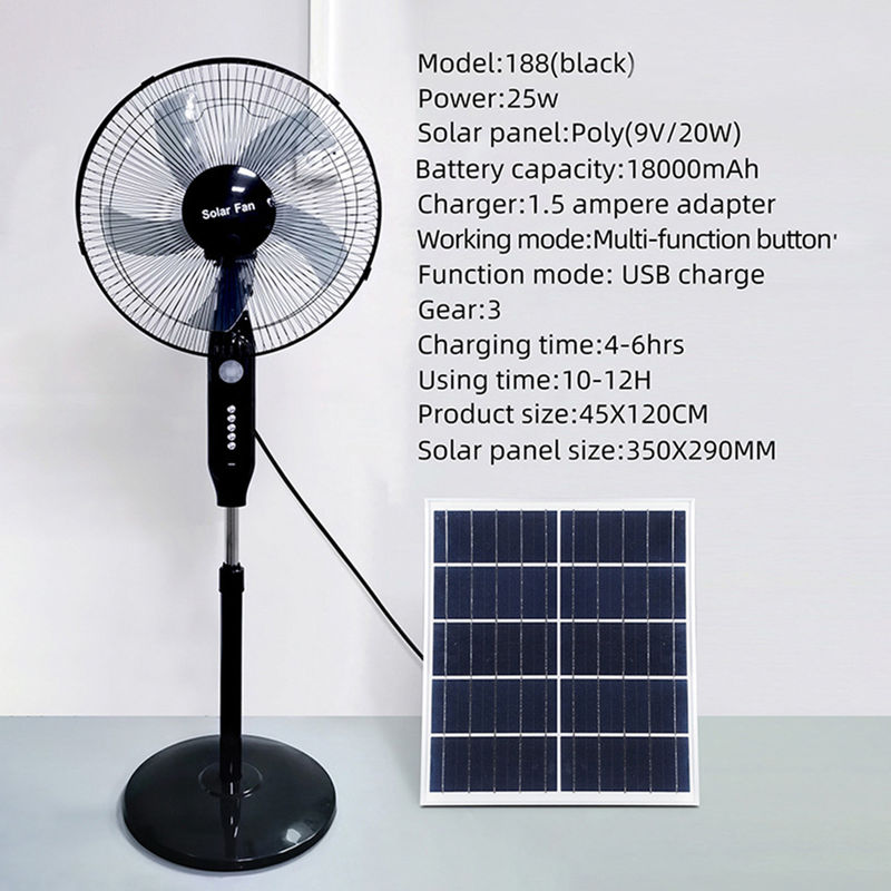 ইউএসবি+নাইট লাইট 3 গিয়ার সোলার ফ্যান সহ 25W সোলার চালিত আউটডোর ফ্যান