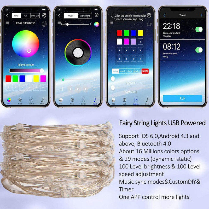 IP65 USB 6lm সৌর আলংকারিক আলো সৌর চালিত স্ট্রিং গার্ডেন লাইট