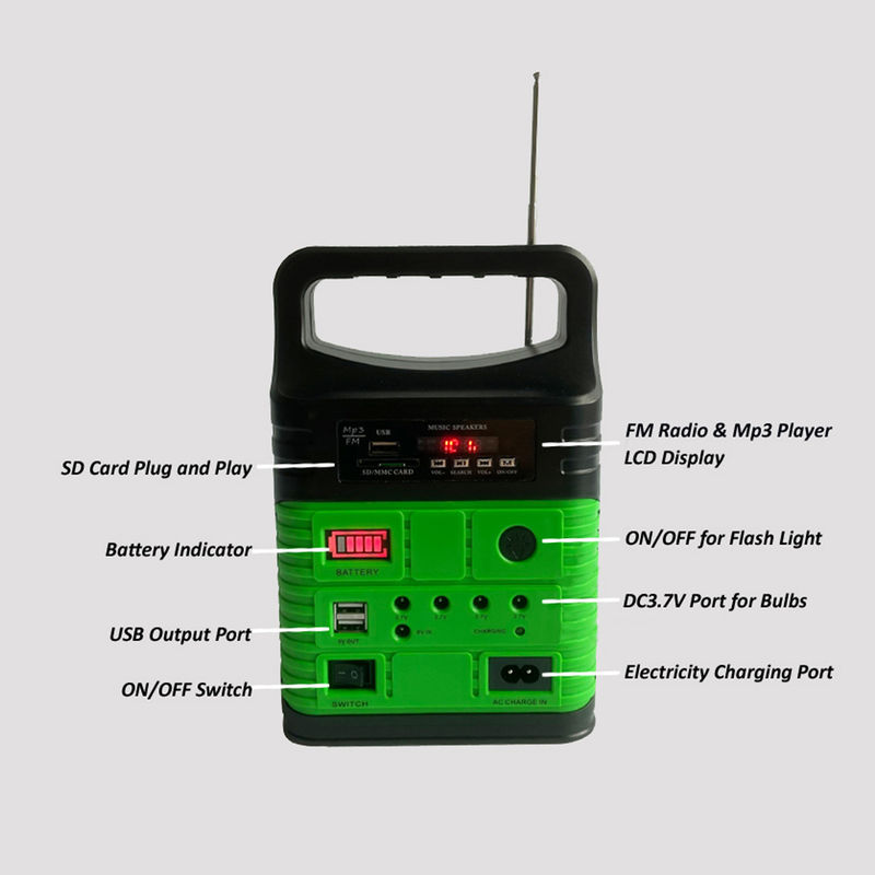 7500mah পোর্টেবল সোলার পাওয়ার সিস্টেম কিট বিল্ট ইন এফএম রেডিও MP3 মিনি আউটডোর ক্যাম্পিং